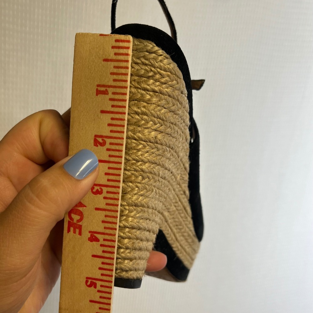 Pura Lopez Black Suede Espadrille Wedge Sandals Peep Toe EU 39.5 Made in Spain - Picture 8 of 8